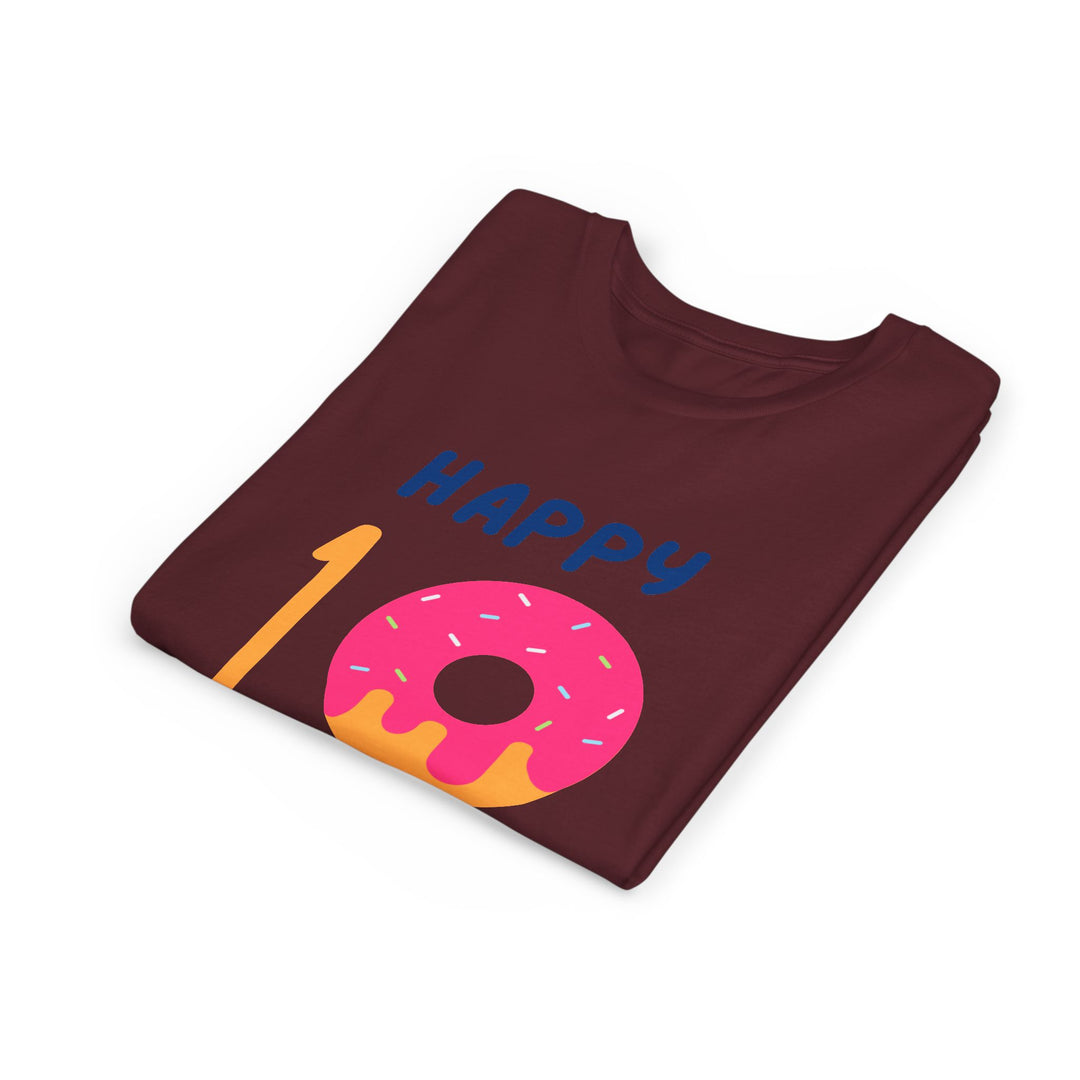 10th Birthday Youth Tee – Pink Donut "Happy 10 Birthday" Kids Shirt