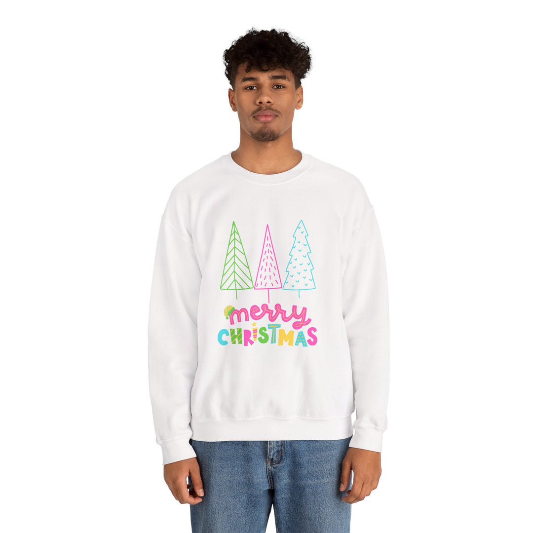 Christmas Crewneck Sweatshirt — Pastel 'Merry Christmas' Trees