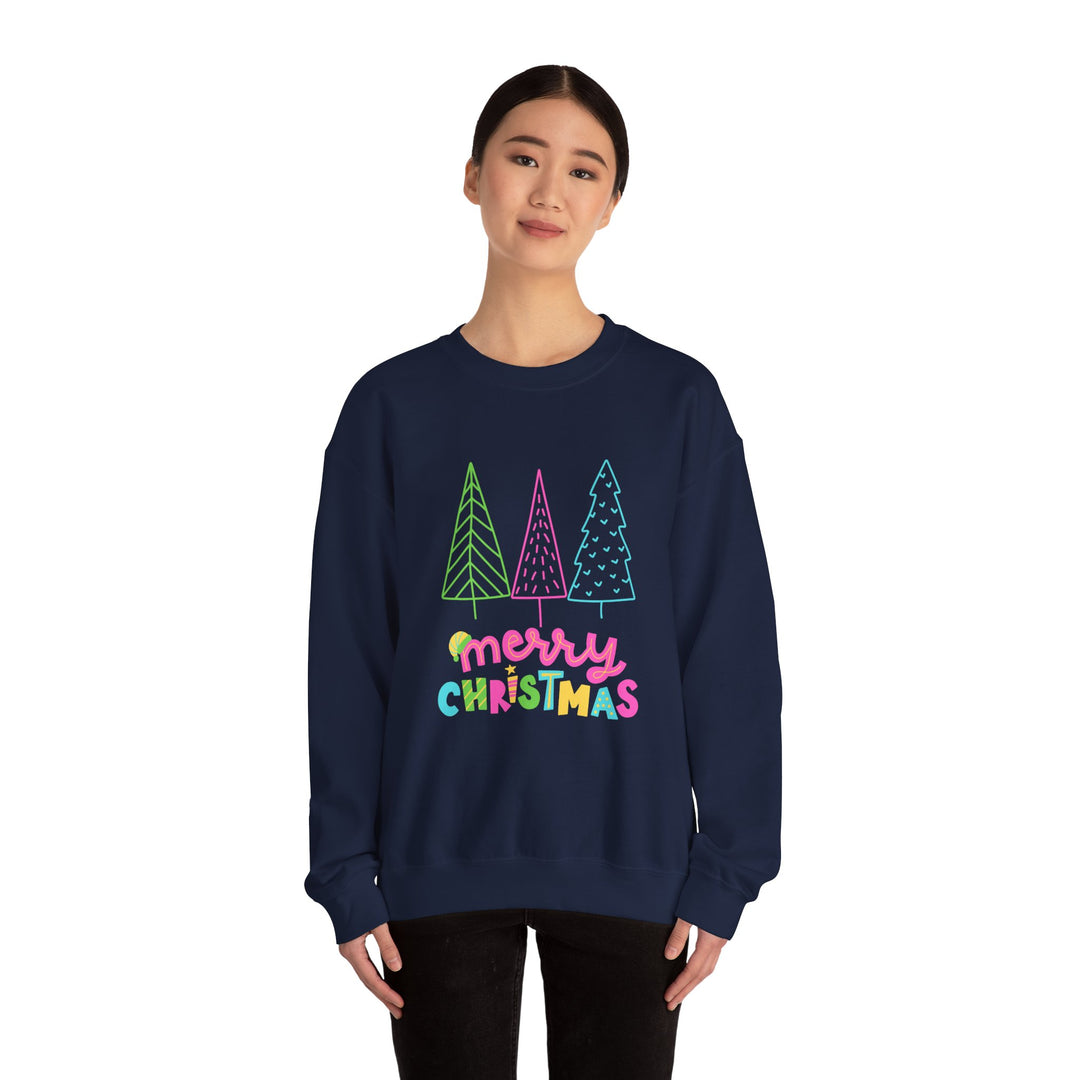 Christmas Crewneck Sweatshirt — Pastel 'Merry Christmas' Trees