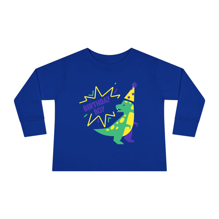 Birthday Boy Toddler Long Sleeve Tee — Cute Party Dinosaur Design