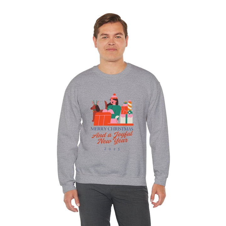 Christmas Crewneck Sweatshirt - "Merry Christmas and a Joyful New Year 2025" Holiday Sweatshirt
