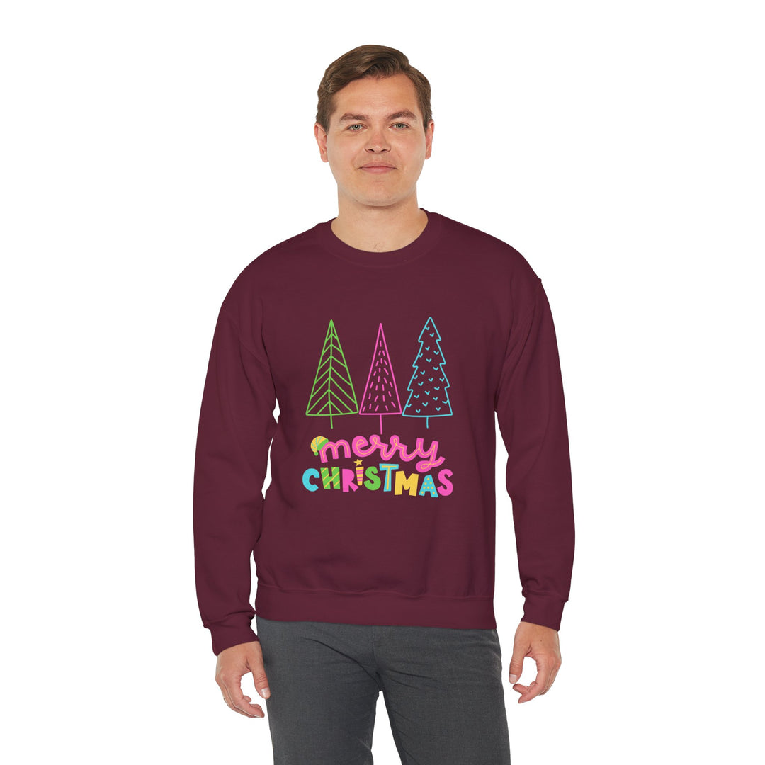 Christmas Crewneck Sweatshirt — Pastel 'Merry Christmas' Trees