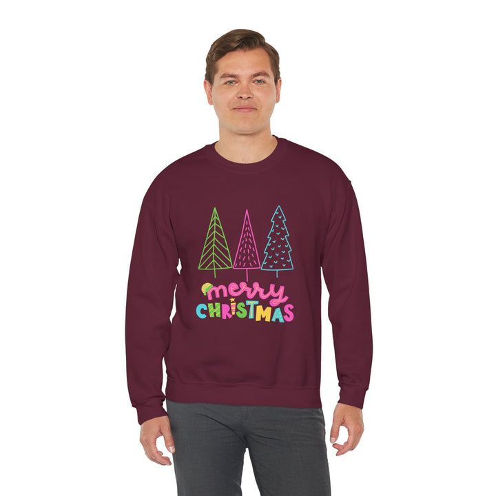 Christmas Crewneck Sweatshirt — Pastel 'Merry Christmas' Trees