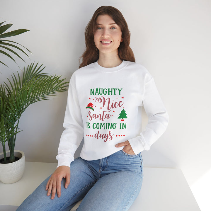 Naughty Nice Santa Is Coming Unisex Heavy Blend™ Crewneck Sweatshirt | Christmas Holiday Apparel