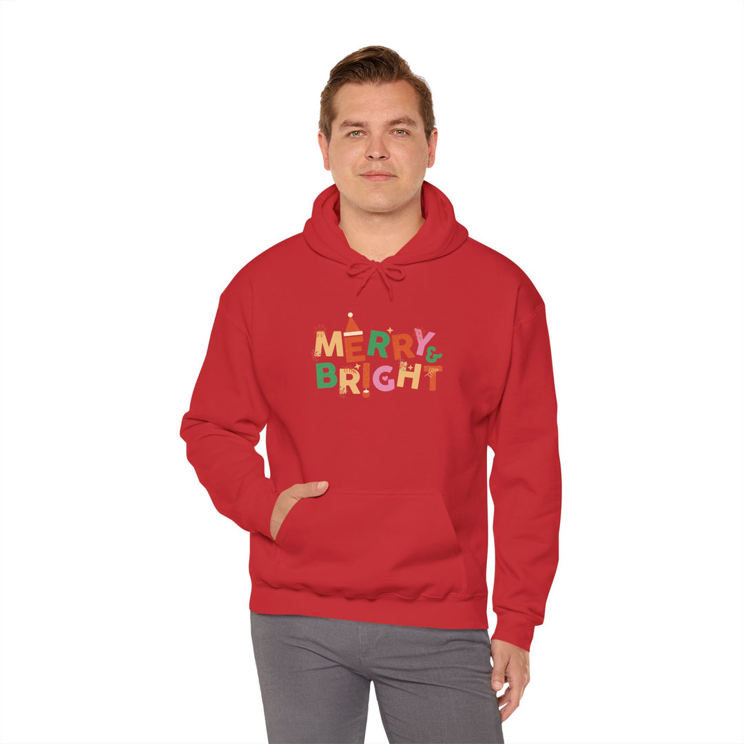 Merry & Bright Holiday Hoodie — Colorful Christmas Graphic Sweatshirt