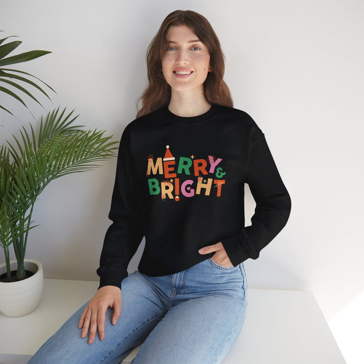 Merry & Bright Crewneck Sweatshirt — Colorful Holiday Christmas Sweater