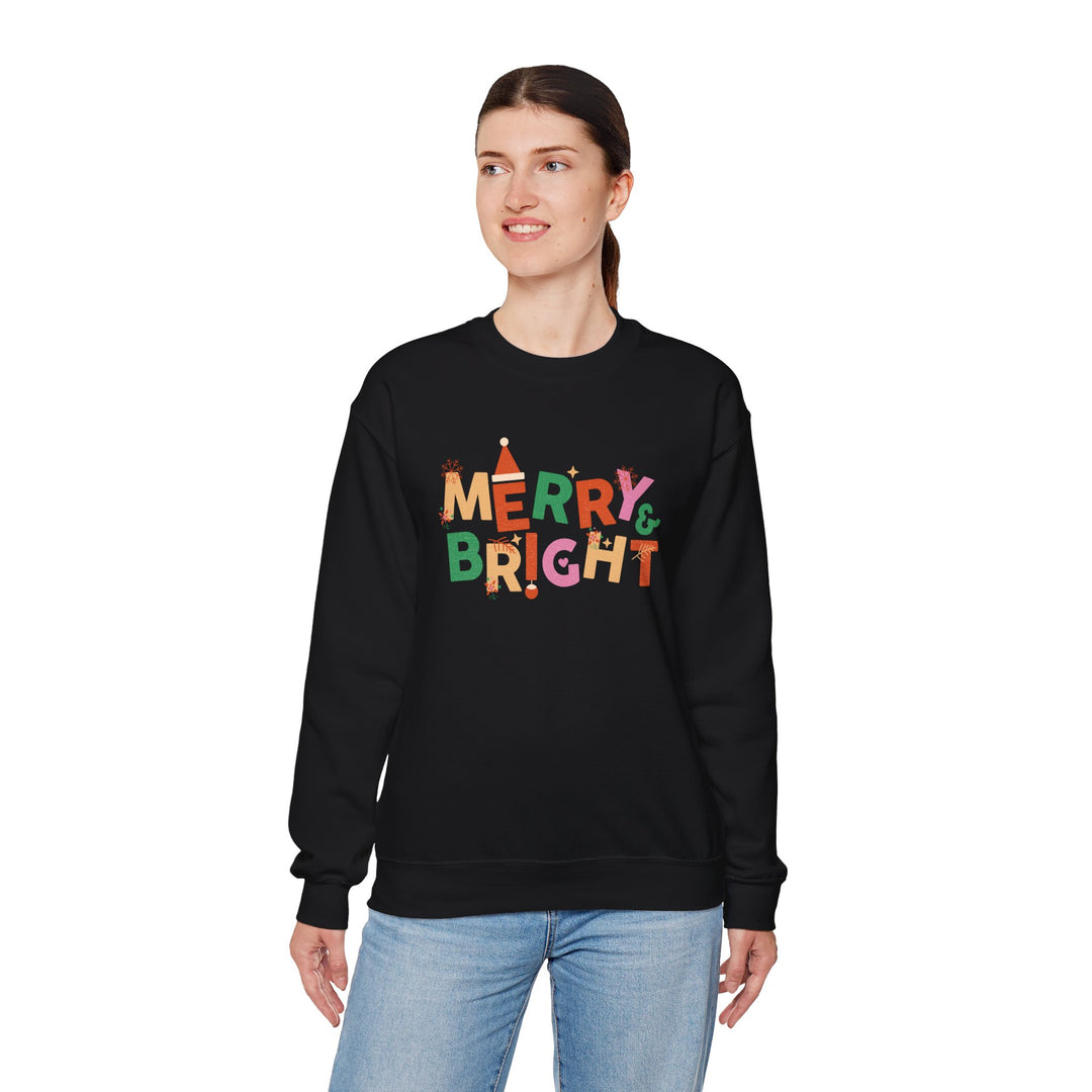 Merry & Bright Crewneck Sweatshirt — Colorful Holiday Christmas Sweater