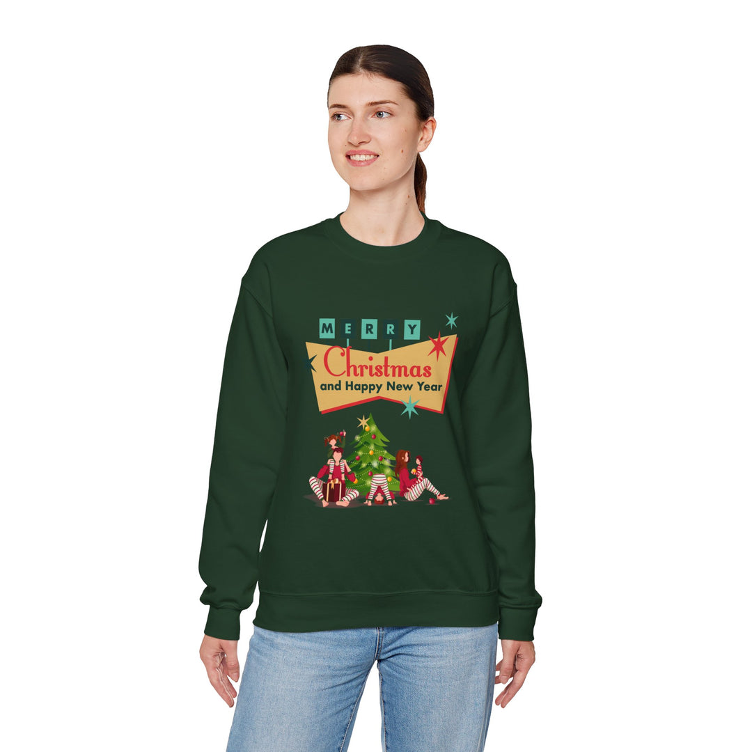 Christmas Crewneck Sweatshirt - "Merry Christmas and Happy New Year" Retro Holiday Design