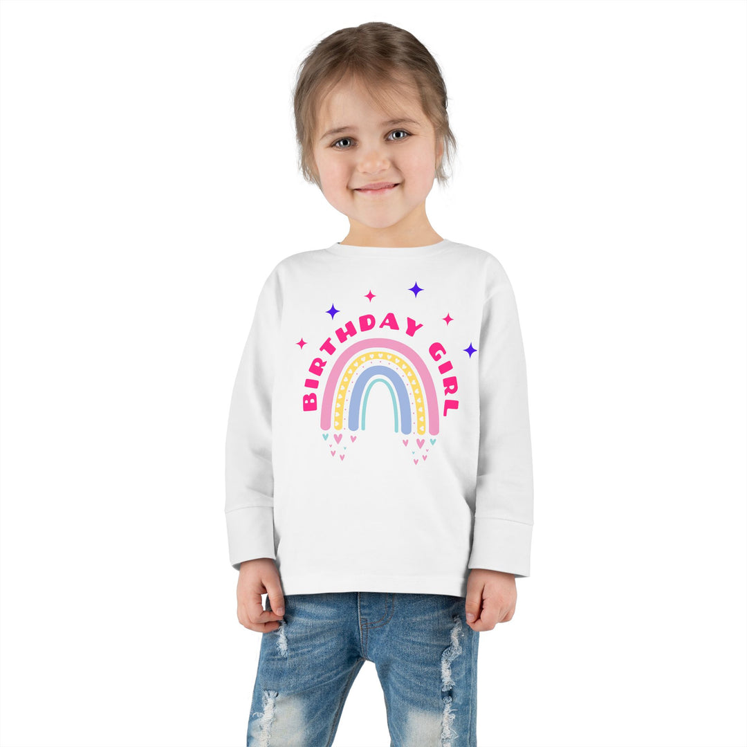 Birthday Girl Toddler Long Sleeve Tee — Rainbow Celebration
