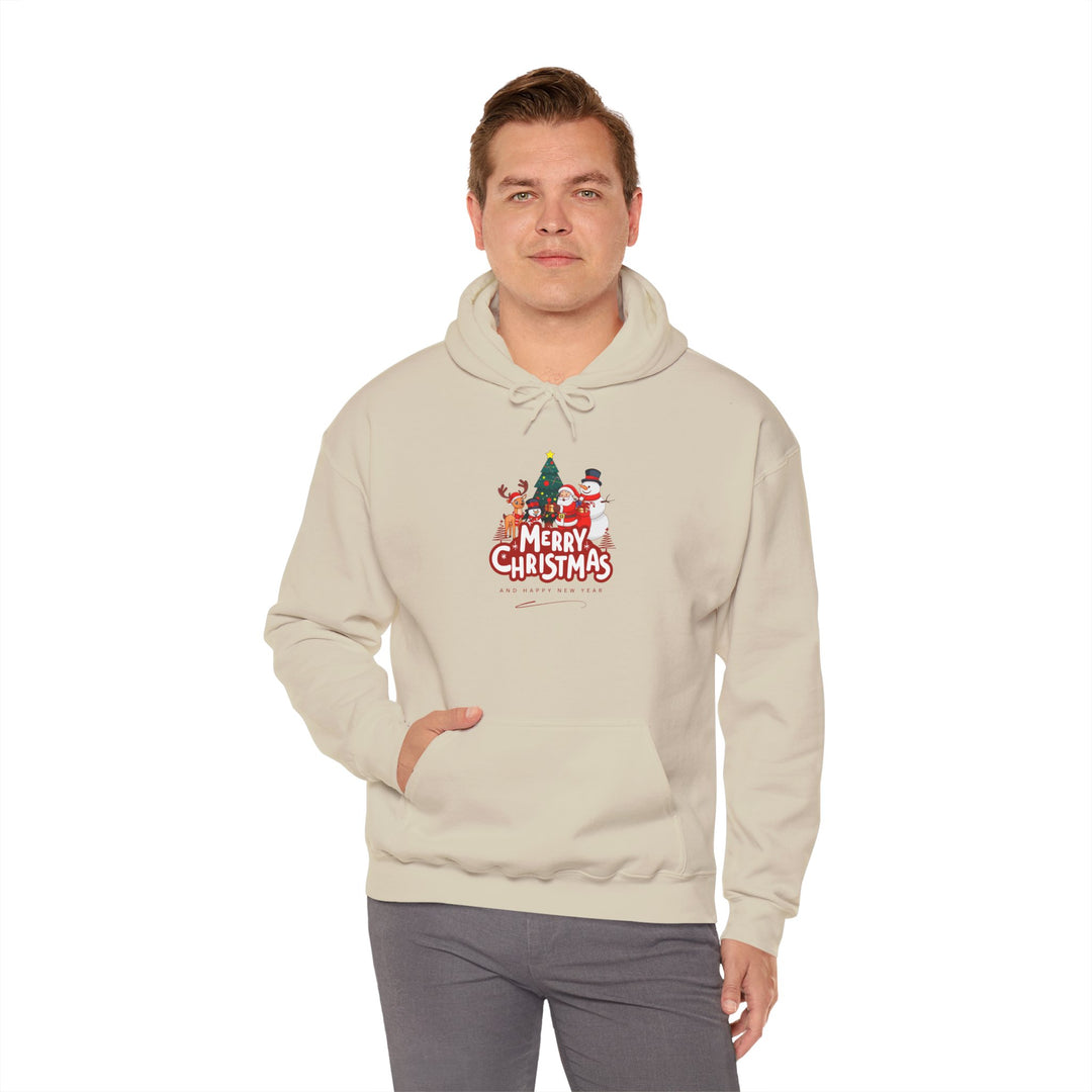 Christmas Crew Hoodie - 'Merry Christmas' Santa & Snowman Holiday Sweatshirt