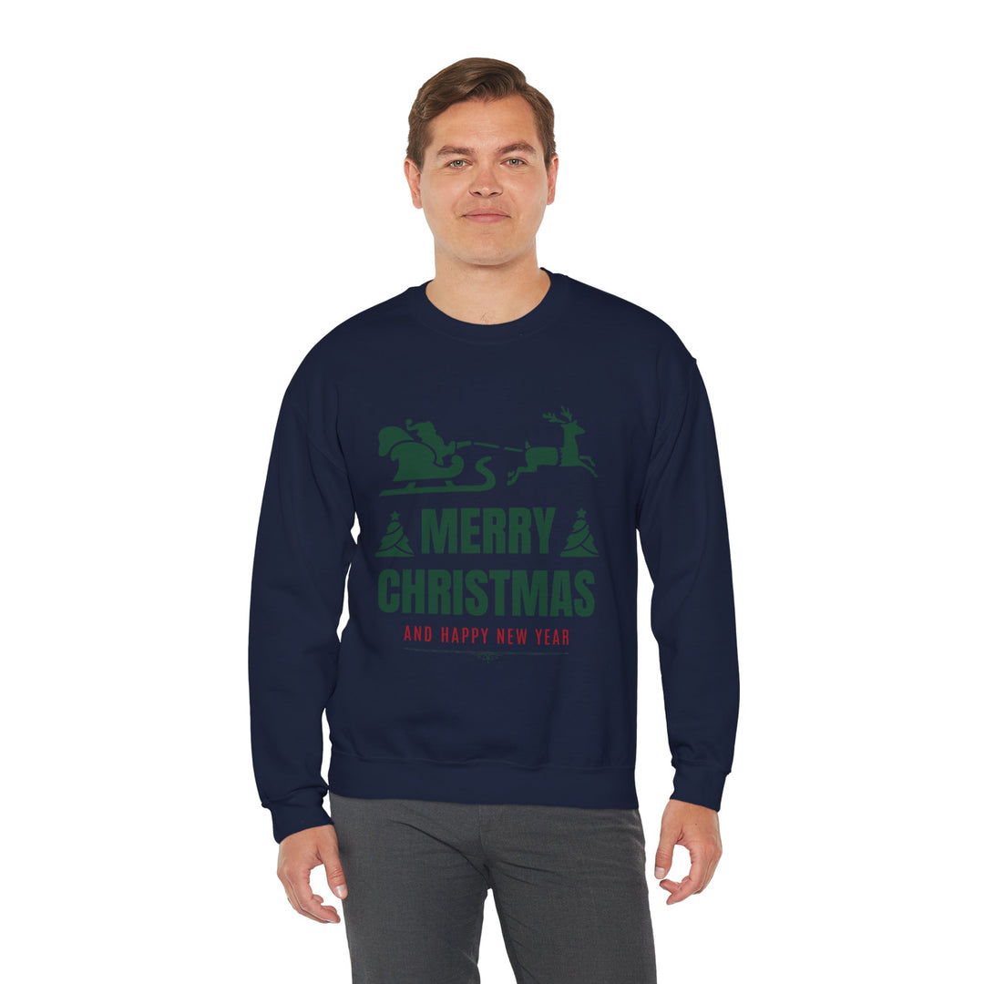 Christmas Sweatshirt - 'Merry Christmas and Happy New Year' Santa Sleigh Crewneck