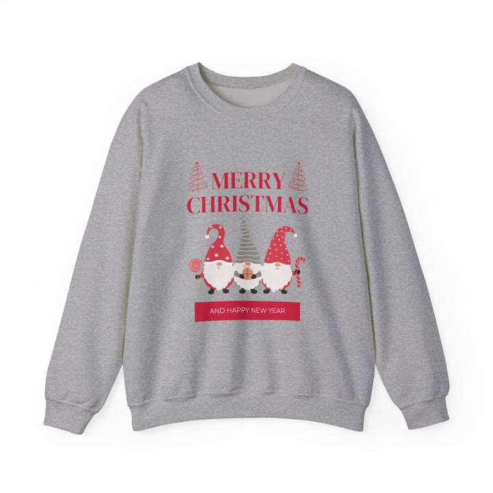 Christmas Gnome Crewneck Sweatshirt - "Merry Christmas and Happy New Year" Holiday Sweatshirt