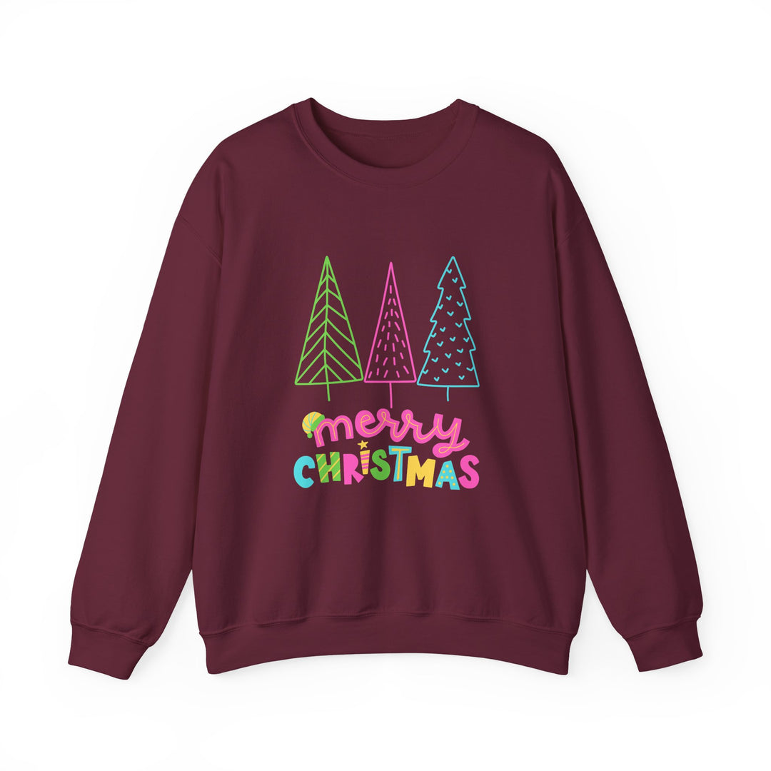 Christmas Crewneck Sweatshirt — Pastel 'Merry Christmas' Trees