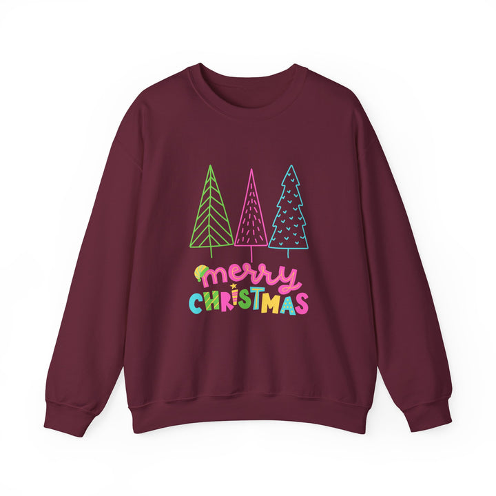 Christmas Crewneck Sweatshirt — Pastel 'Merry Christmas' Trees