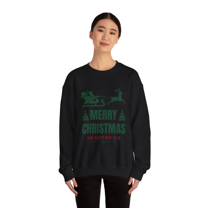Christmas Sweatshirt - 'Merry Christmas and Happy New Year' Santa Sleigh Crewneck