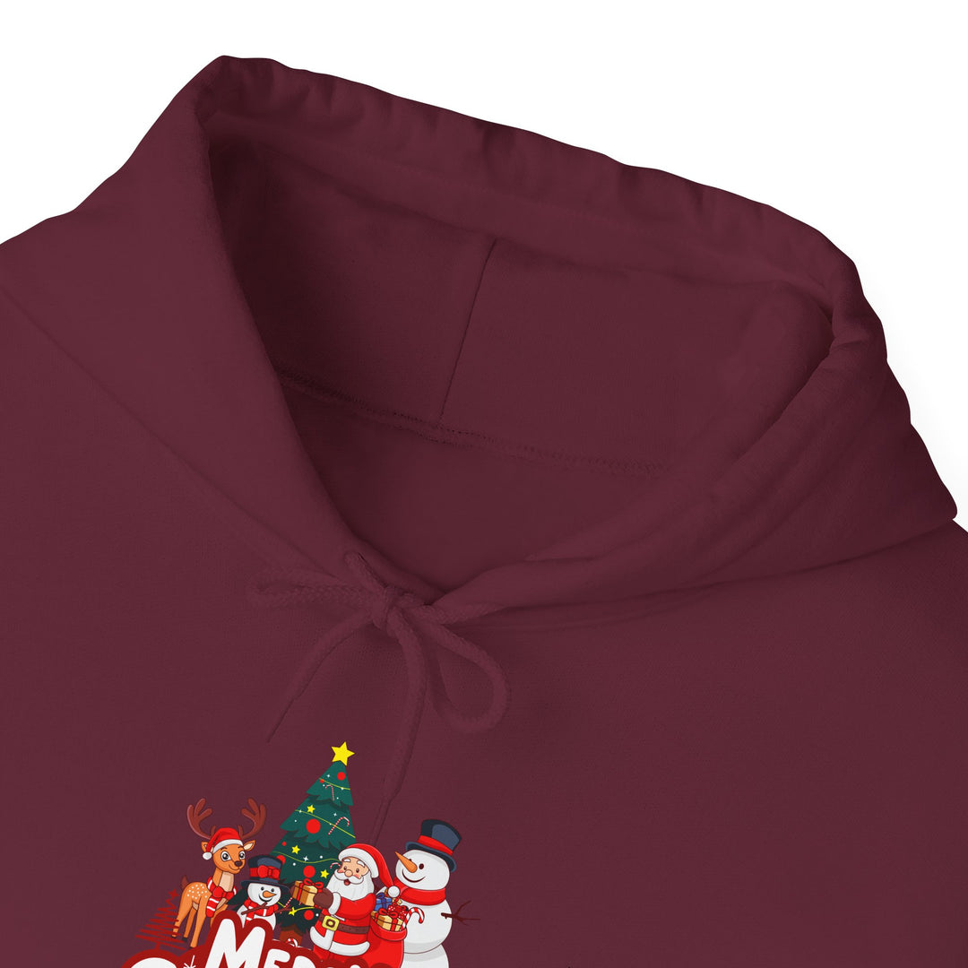 Christmas Crew Hoodie - 'Merry Christmas' Santa & Snowman Holiday Sweatshirt