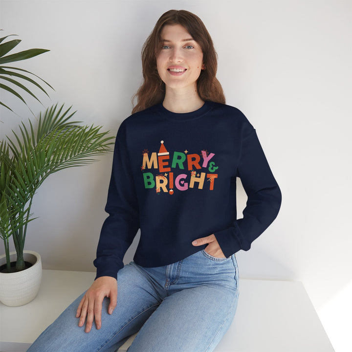 Merry & Bright Crewneck Sweatshirt — Colorful Holiday Christmas Sweater