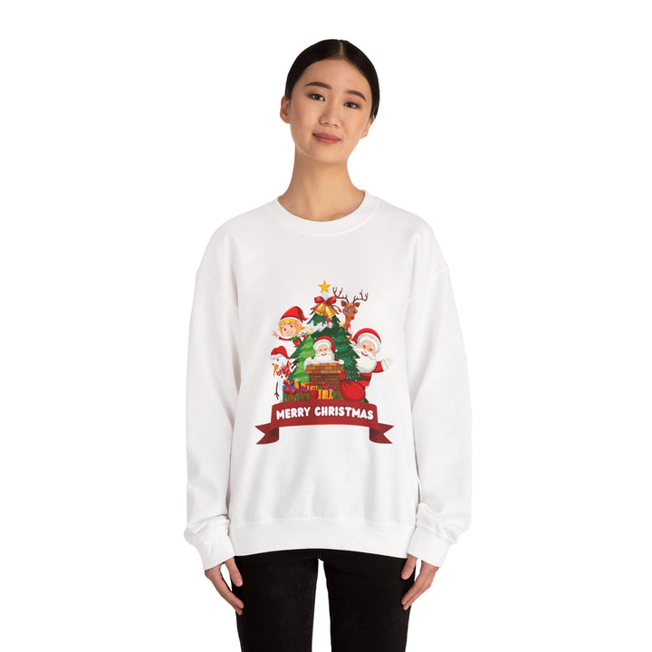 Christmas Crewneck Sweatshirt – Cute Santa & Elves "Merry Christmas" Holiday Pullover