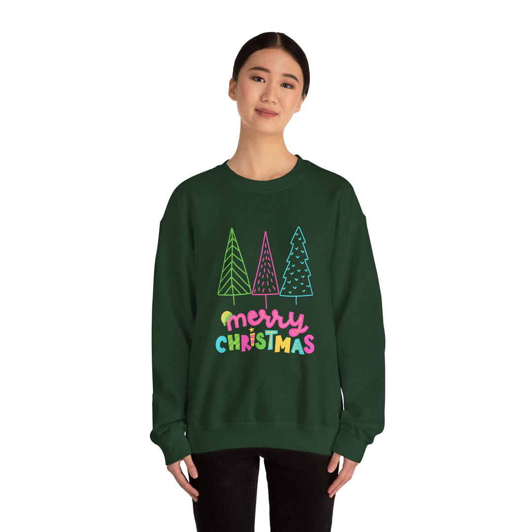 Christmas Crewneck Sweatshirt — Pastel 'Merry Christmas' Trees