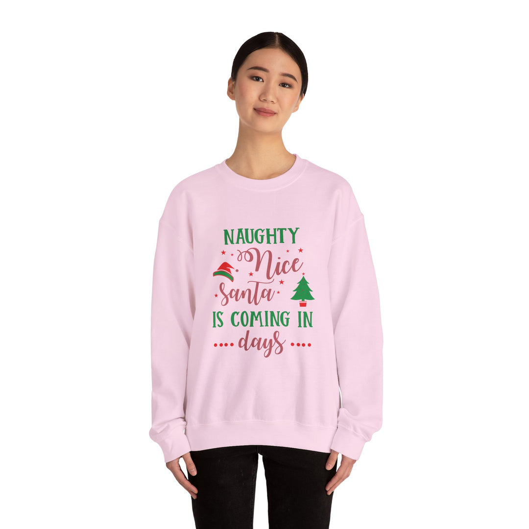 Naughty Nice Santa Is Coming Unisex Heavy Blend™ Crewneck Sweatshirt | Christmas Holiday Apparel