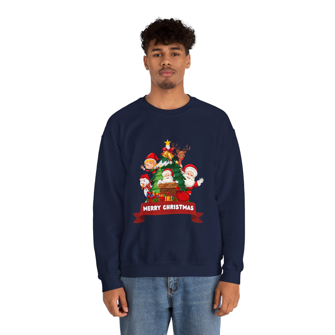 Christmas Crewneck Sweatshirt – Cute Santa & Elves "Merry Christmas" Holiday Pullover