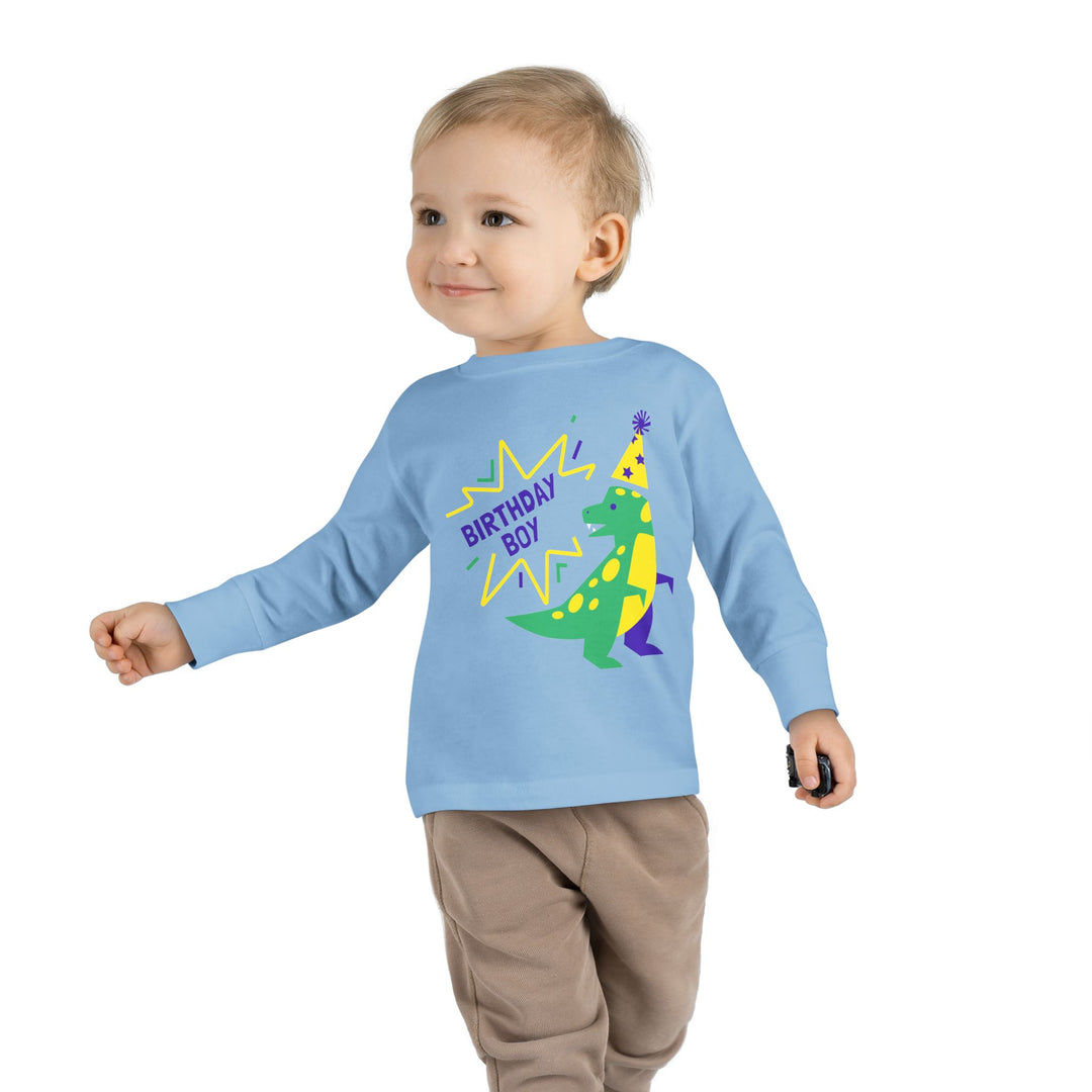 Birthday Boy Toddler Long Sleeve Tee — Cute Party Dinosaur Design