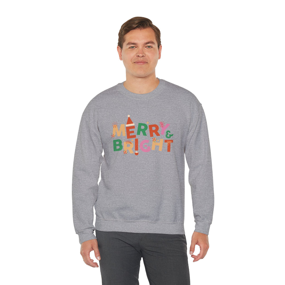 Merry & Bright Crewneck Sweatshirt — Colorful Holiday Christmas Sweater