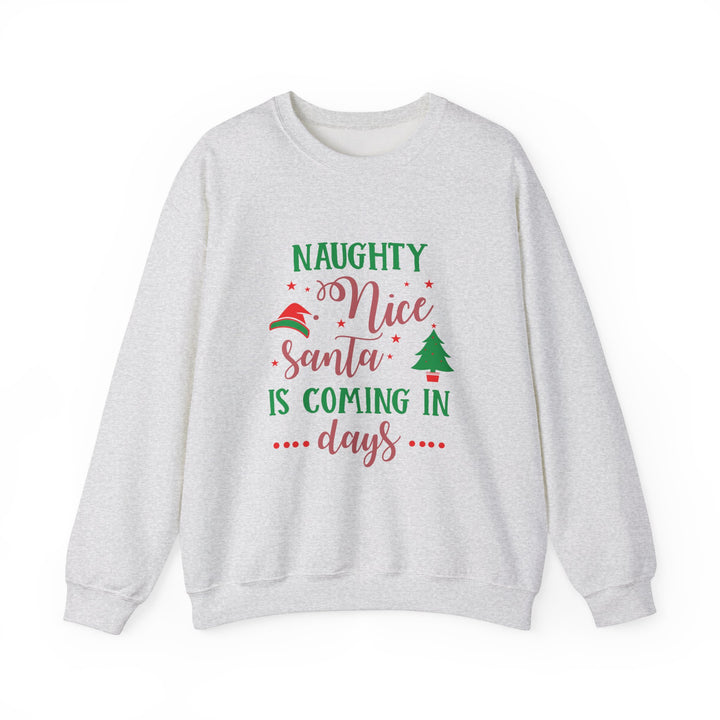 Naughty Nice Santa Is Coming Unisex Heavy Blend™ Crewneck Sweatshirt | Christmas Holiday Apparel