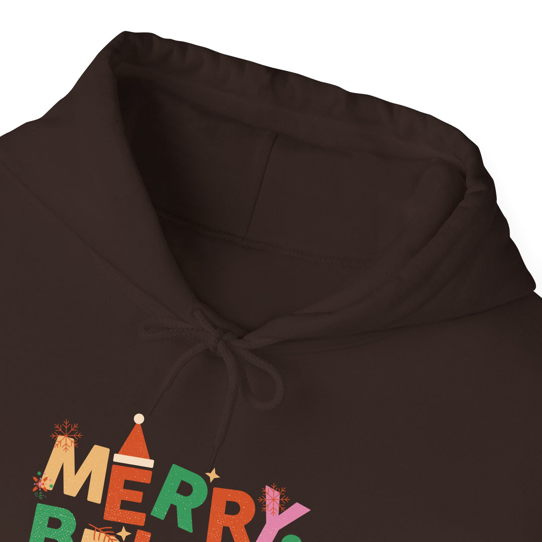 Merry & Bright Holiday Hoodie — Colorful Christmas Graphic Sweatshirt