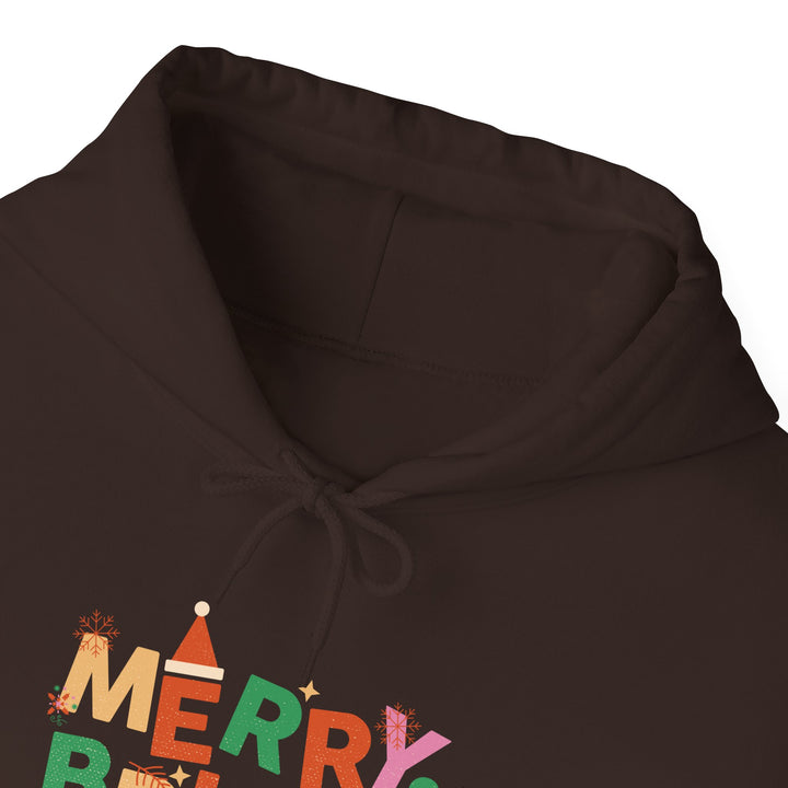 Merry & Bright Holiday Hoodie — Colorful Christmas Graphic Sweatshirt