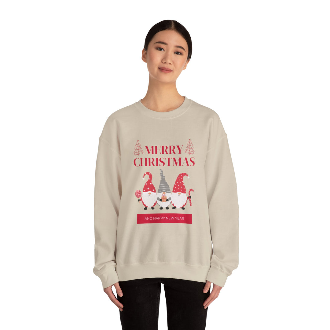 Christmas Gnome Crewneck Sweatshirt - "Merry Christmas and Happy New Year" Holiday Sweatshirt