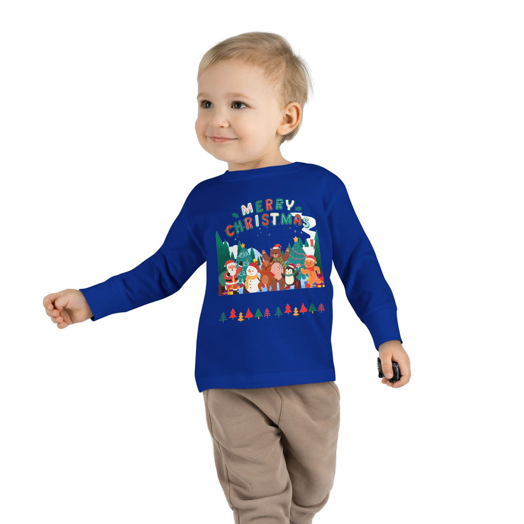Merry Christmas Toddler Long Sleeve Tee — Cute Holiday Animal Friends