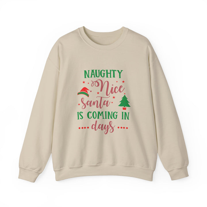 Naughty Nice Santa Is Coming Unisex Heavy Blend™ Crewneck Sweatshirt | Christmas Holiday Apparel