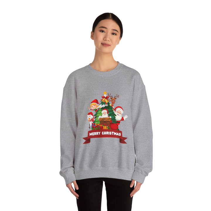 Christmas Crewneck Sweatshirt – Cute Santa & Elves "Merry Christmas" Holiday Pullover