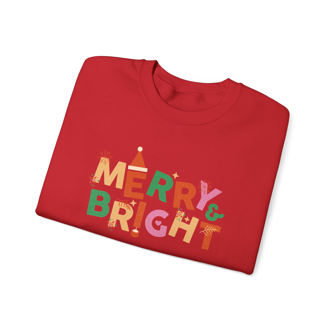 Merry & Bright Crewneck Sweatshirt — Colorful Holiday Christmas Sweater