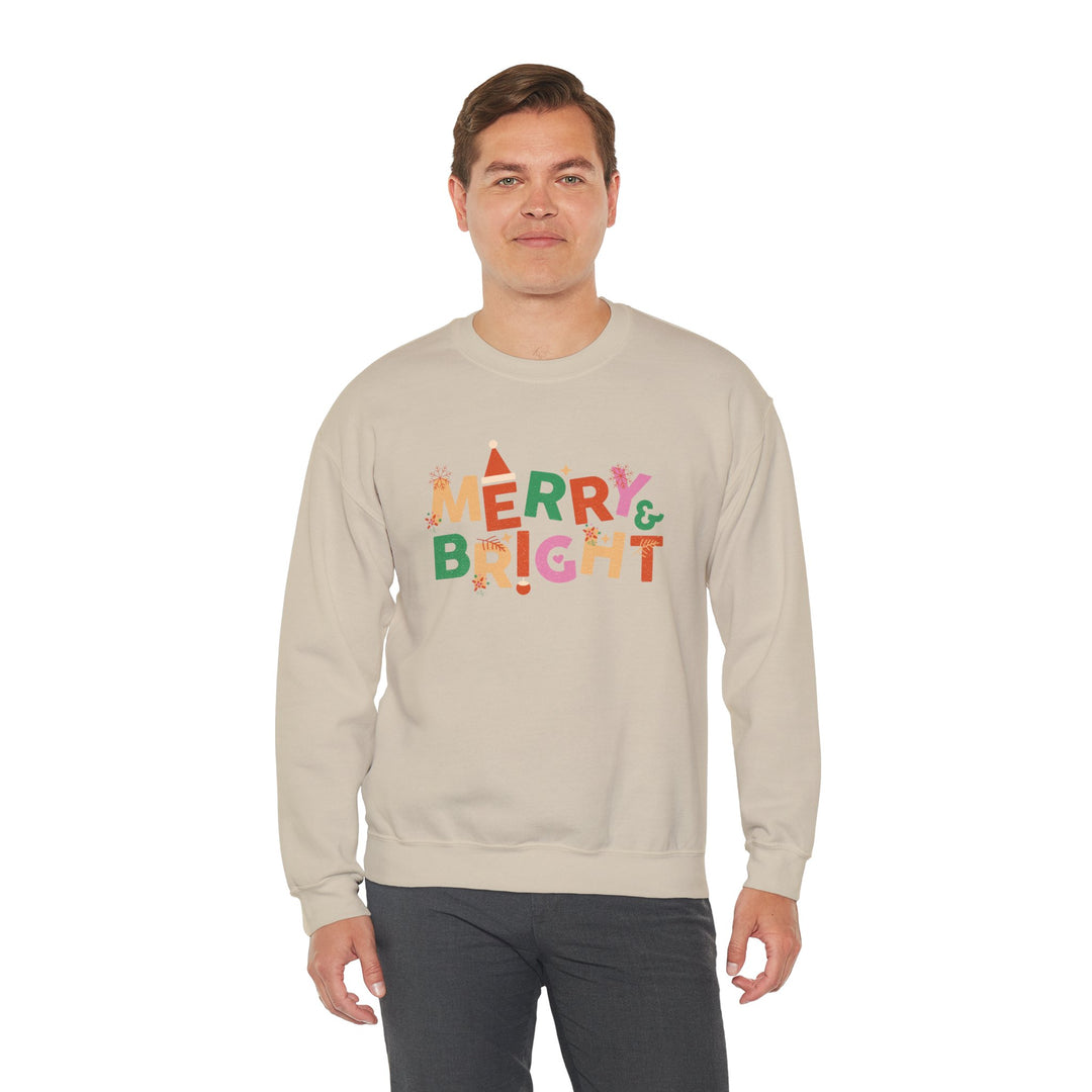 Merry & Bright Crewneck Sweatshirt — Colorful Holiday Christmas Sweater