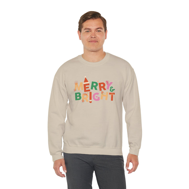 Merry & Bright Crewneck Sweatshirt — Colorful Holiday Christmas Sweater