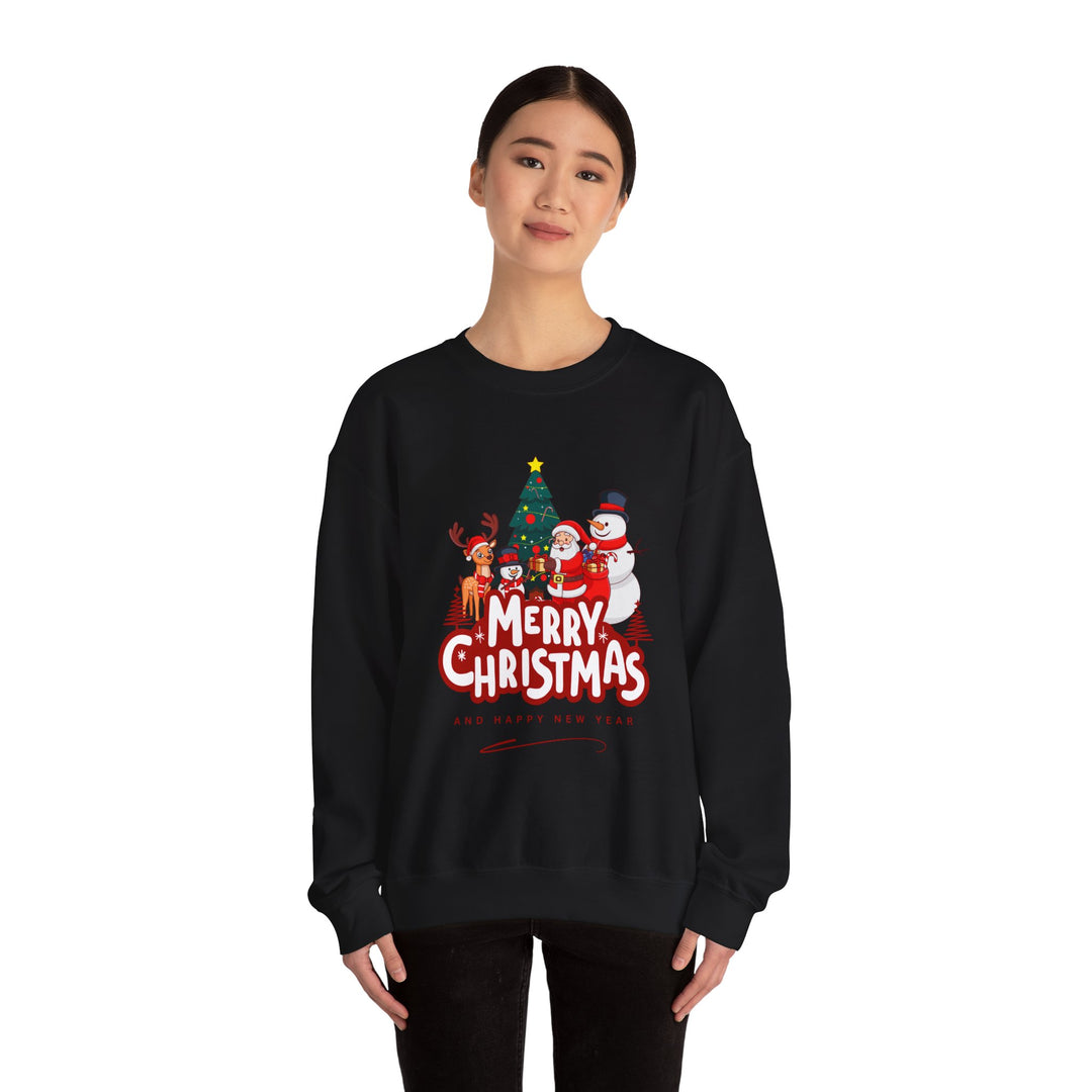Christmas Crewneck Sweatshirt — 'Merry Christmas' Festive Holiday Sweatshirt with Santa, Reindeer & Snowman