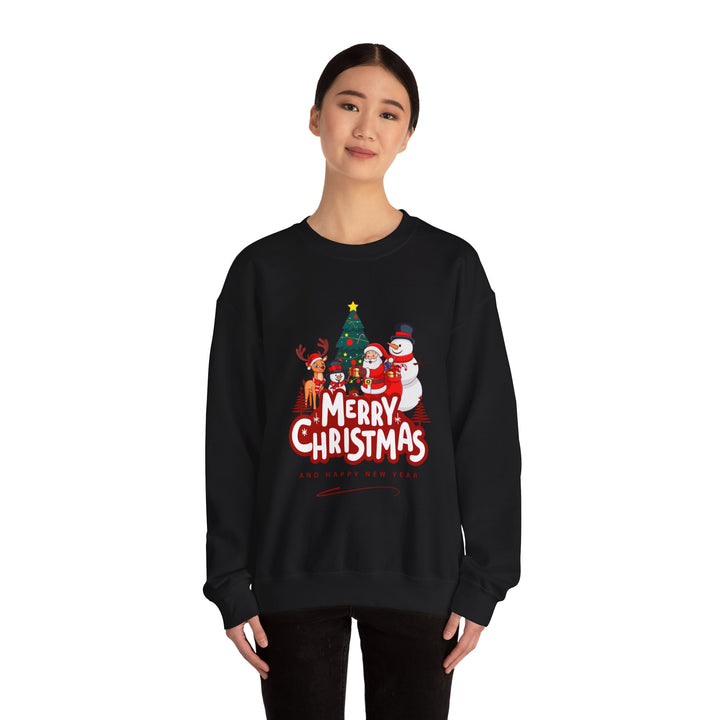 Christmas Crewneck Sweatshirt — 'Merry Christmas' Festive Holiday Sweatshirt with Santa, Reindeer & Snowman