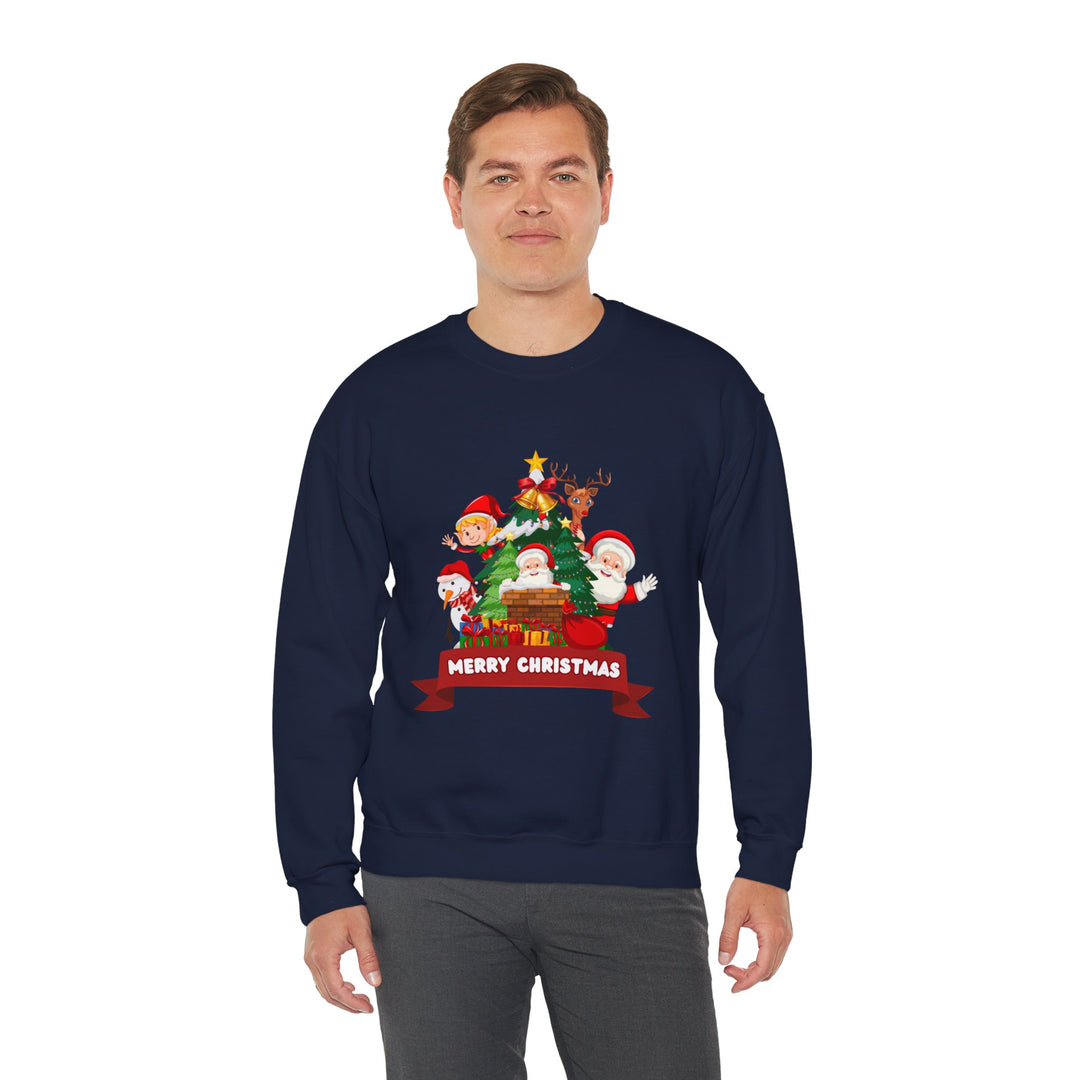 Christmas Crewneck Sweatshirt – Cute Santa & Elves "Merry Christmas" Holiday Pullover