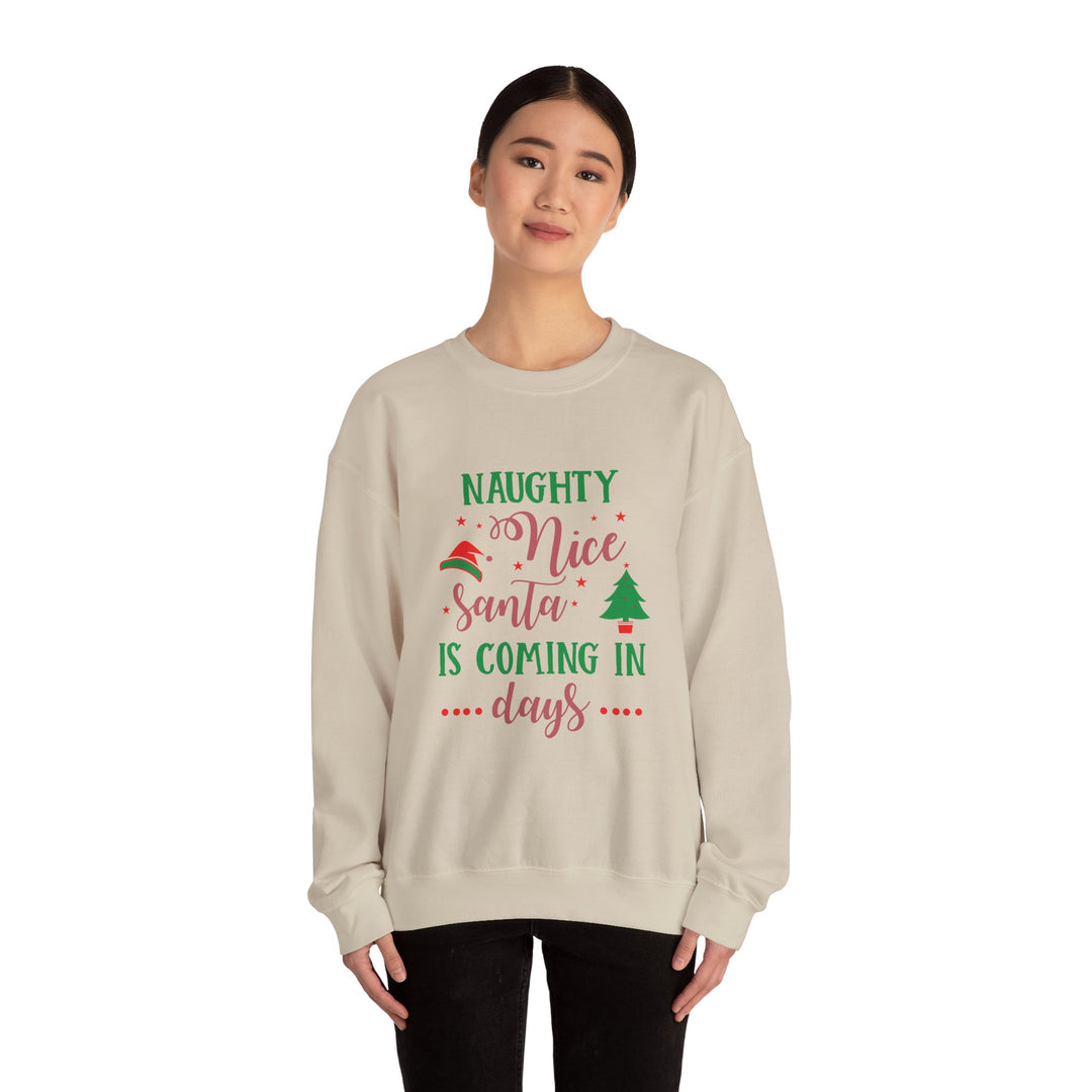 Naughty Nice Santa Is Coming Unisex Heavy Blend™ Crewneck Sweatshirt | Christmas Holiday Apparel