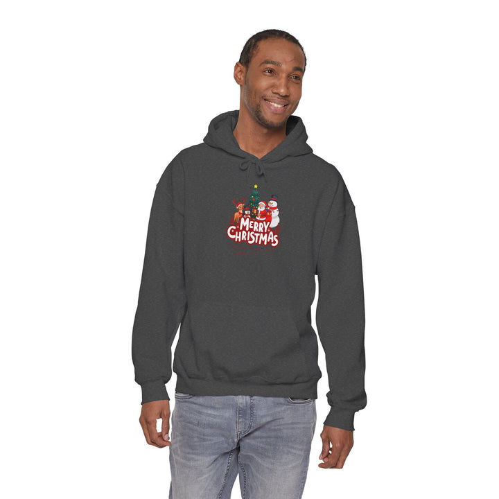 Christmas Crew Hoodie - 'Merry Christmas' Santa & Snowman Holiday Sweatshirt