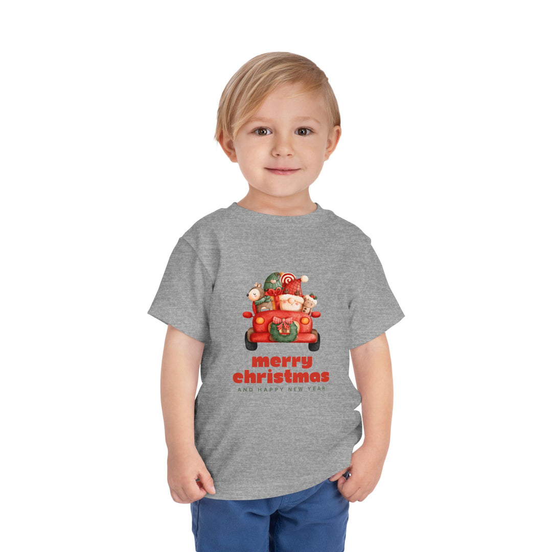 Toddler Tee — Cute Santa in Car “Merry Christmas and Happy New Year” Holiday Tee