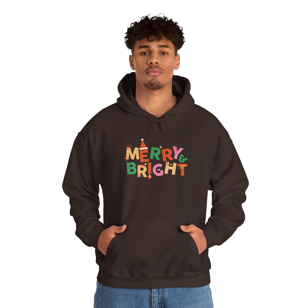 Merry & Bright Holiday Hoodie — Colorful Christmas Graphic Sweatshirt