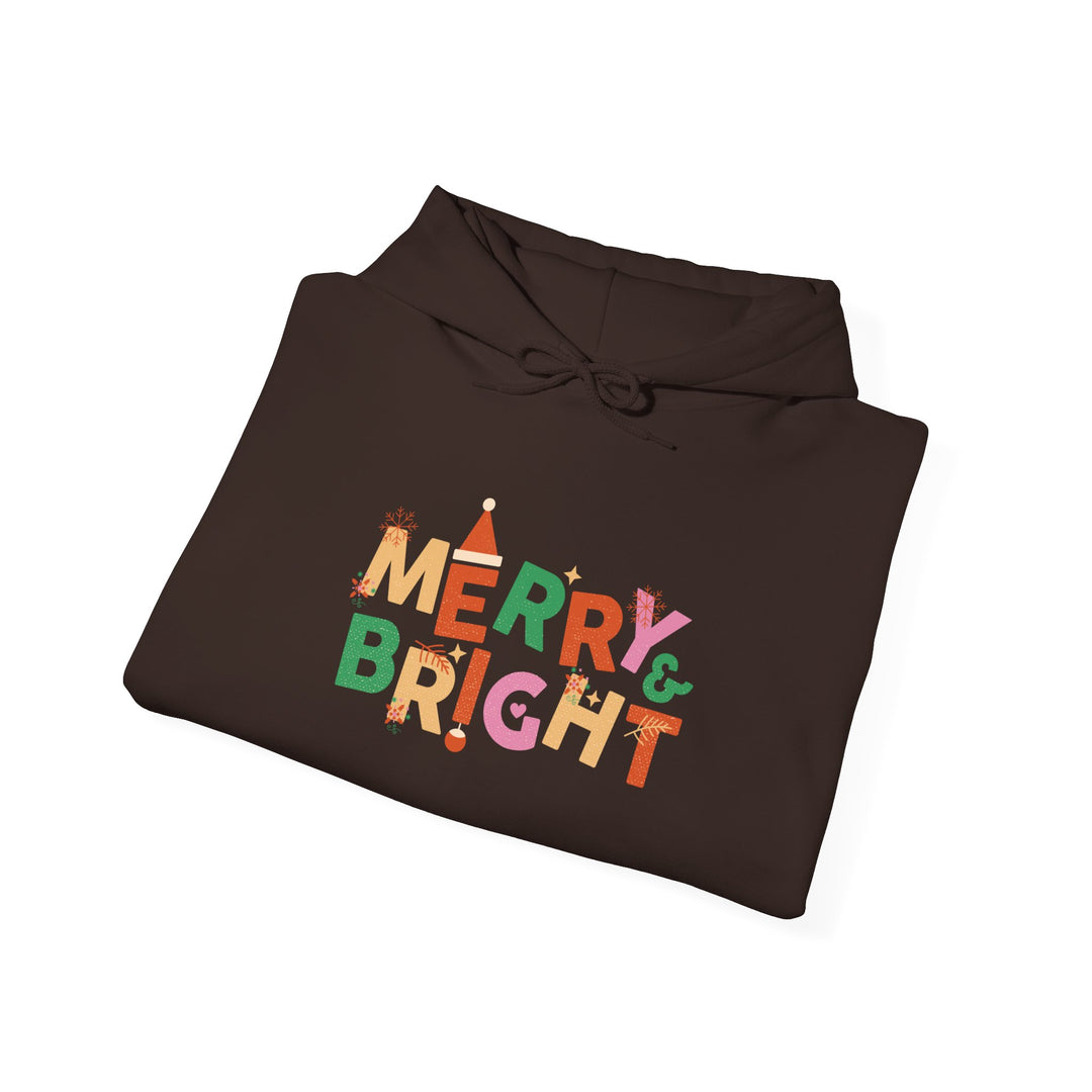 Merry & Bright Holiday Hoodie — Colorful Christmas Graphic Sweatshirt