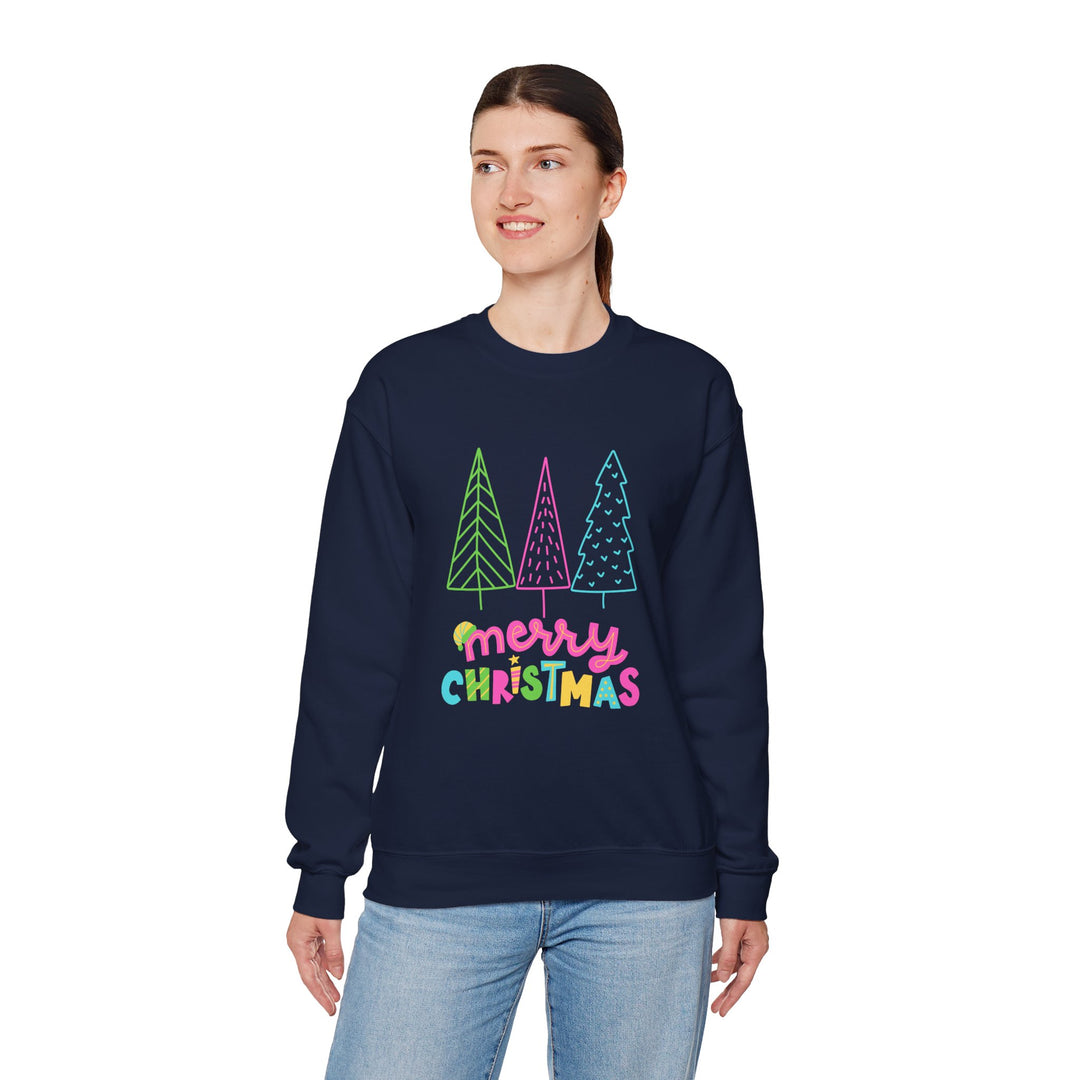 Christmas Crewneck Sweatshirt — Pastel 'Merry Christmas' Trees