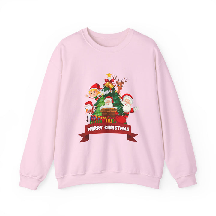 Christmas Crewneck Sweatshirt – Cute Santa & Elves "Merry Christmas" Holiday Pullover