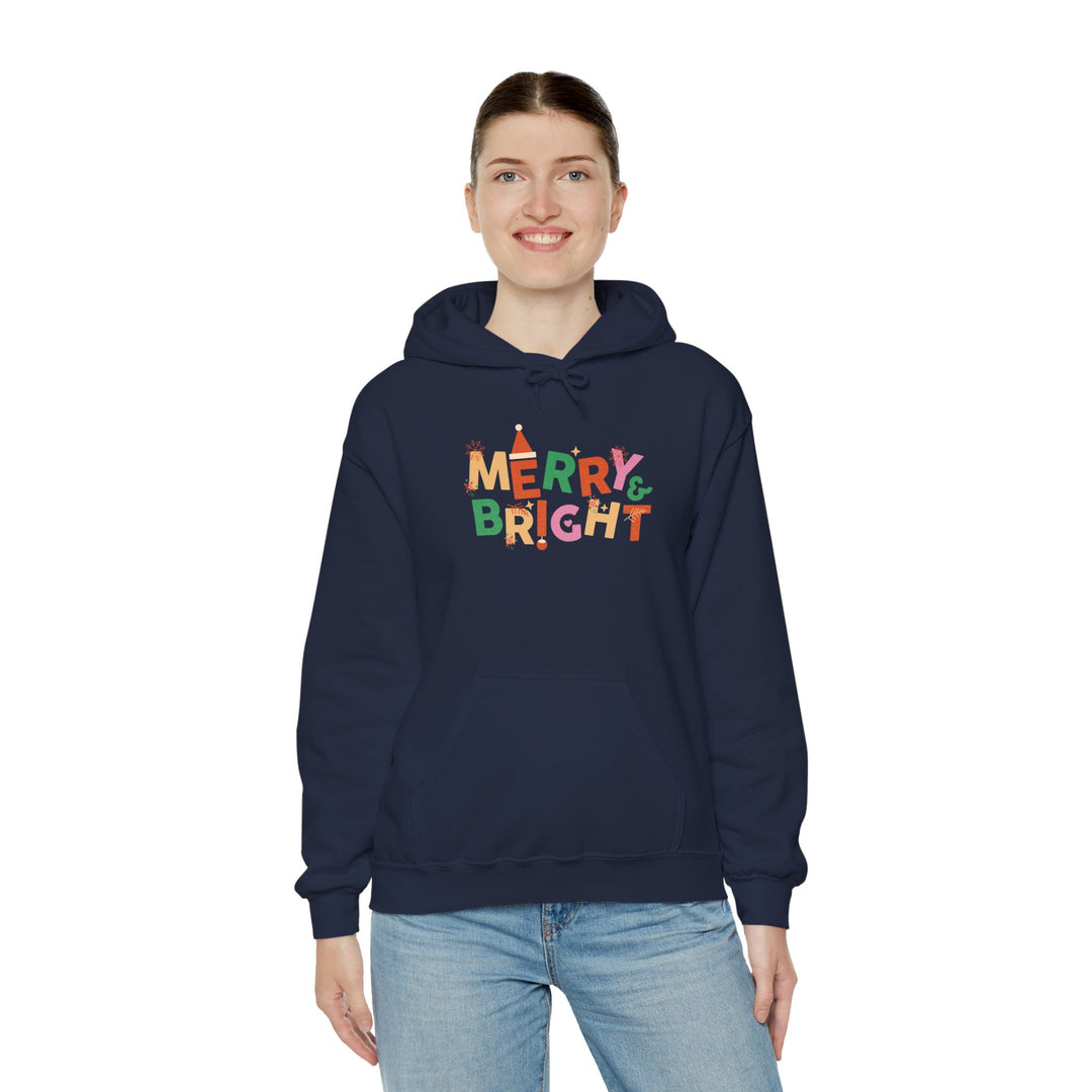 Merry & Bright Holiday Hoodie — Colorful Christmas Graphic Sweatshirt