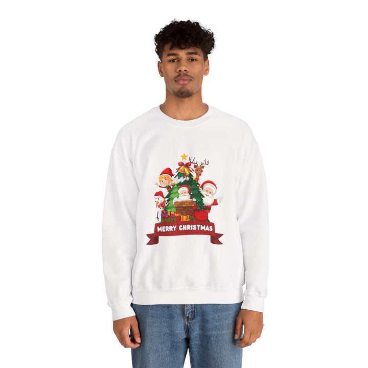 Christmas Crewneck Sweatshirt – Cute Santa & Elves "Merry Christmas" Holiday Pullover